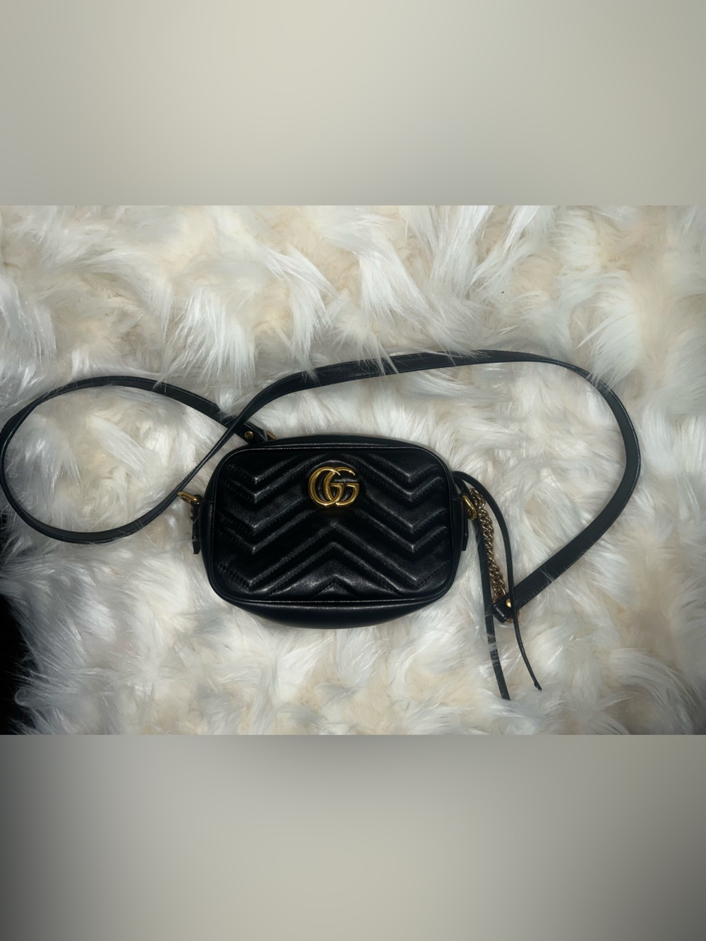 AUTHENTIC Gucci GG Marmont Mini Matelassé Black Leather Camera Crossbody B